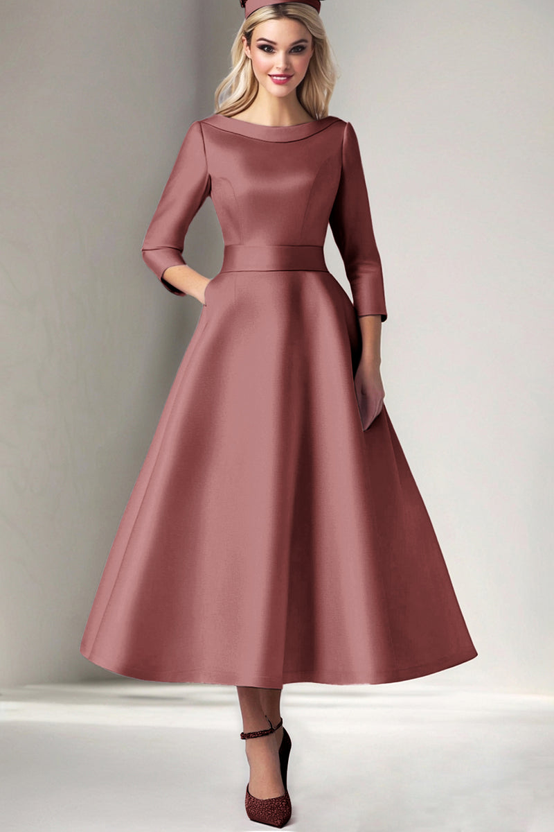 Load image into Gallery viewer, Champagne Satin Tea Length A Line Mother of the Bride Dress