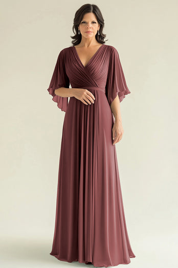 V-Neck A Line Dark Green Pleated Mother of the Bride Dress