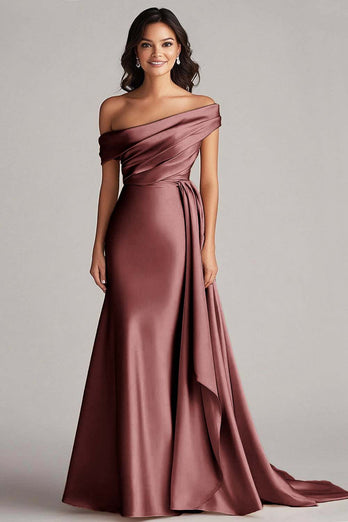 Off the Shoulder Desert Rose Formal Dress with Side Cape