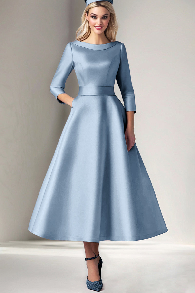 Load image into Gallery viewer, Champagne Satin Tea Length A Line Mother of the Bride Dress