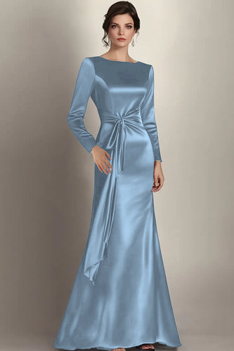 Dusty Blue Satin Sheath Mother of the Bride Dress with Side Waist