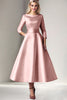 Load image into Gallery viewer, Champagne Satin Tea Length A Line Mother of the Bride Dress