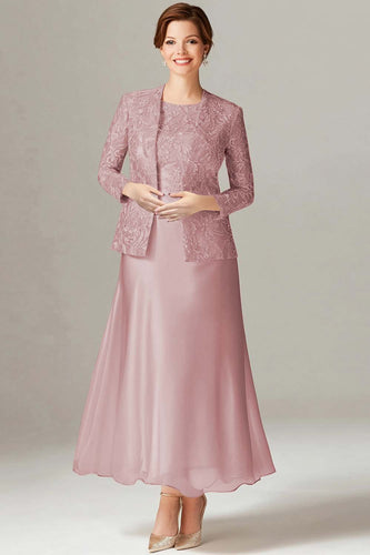 Plus Size Dusty Rose Chiffon Mother of the Bride Dress with Jacket