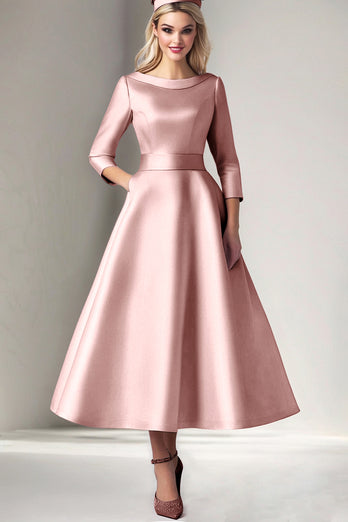 Champagne Satin Tea Length A Line Mother of the Bride Dress