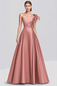 Ball Gown Dusty Sage One Shoulder Satin Long Formal Dress