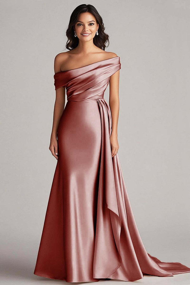 Load image into Gallery viewer, Off the Shoulder Desert Rose Formal Dress with Side Cape