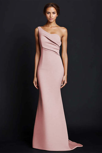 One Shouder Dusty Rose Mermaid Long Satin Formal Dress