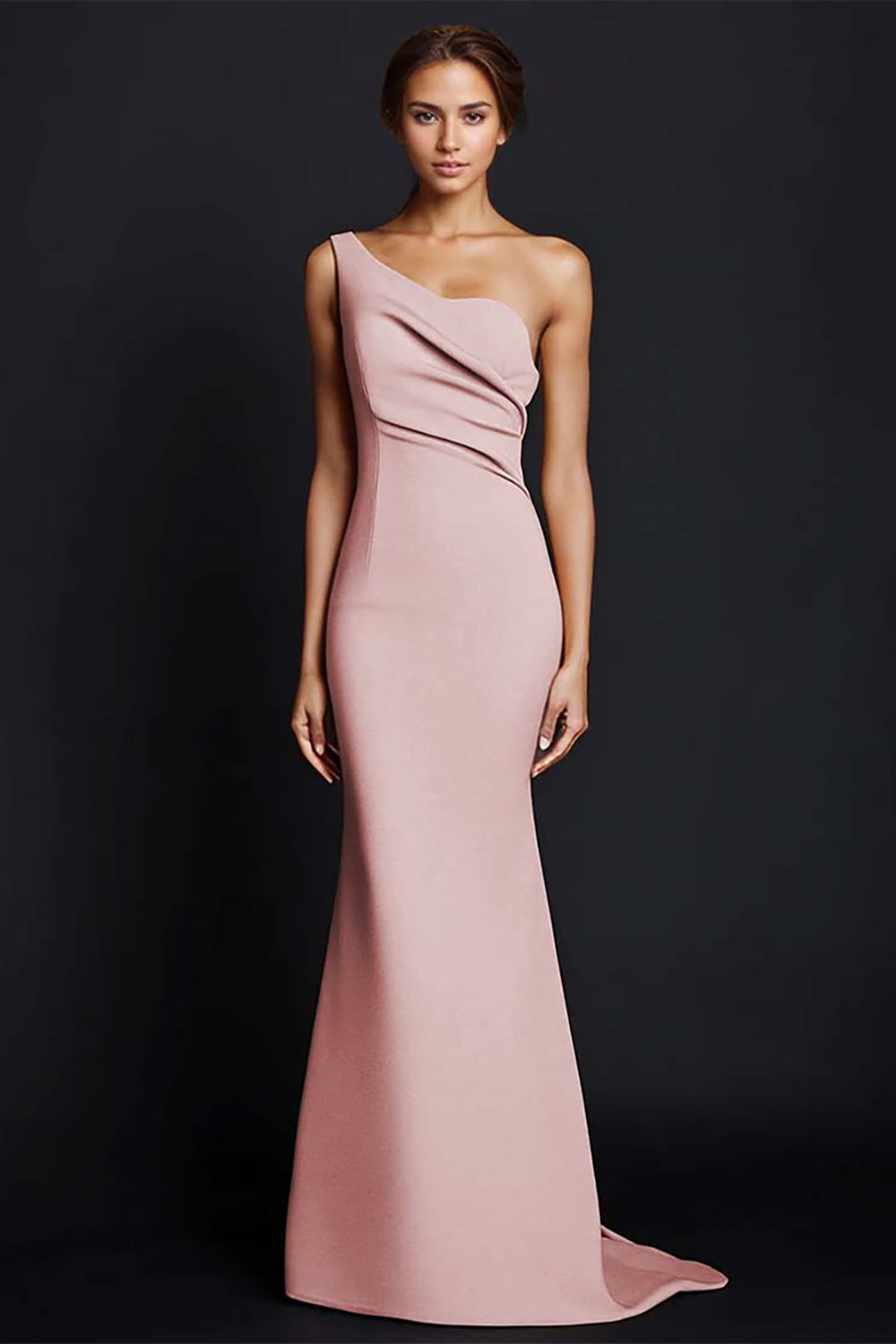 One Shouder Dusty Rose Mermaid Long Satin Formal Dress