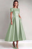 Load image into Gallery viewer, A Line Gold Puff Sleeves Satin Mother of the Bride Dress