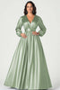 Load image into Gallery viewer, Dusty Sage Long Sleeves Satin V-Neck Mother of the Bride Dress