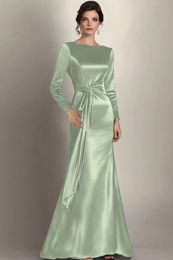 Dusty Blue Satin Sheath Mother of the Bride Dress with Side Waist