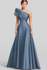 Load image into Gallery viewer, Navy One Shoulder A Line Satin Long Formal Dress