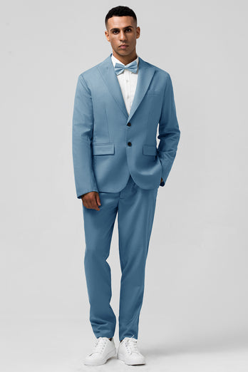 Grey Green Peak Lapel Single Breasted 2 Piece Prom Suits