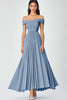 Load image into Gallery viewer, Sky Blue Off the Shoulder A Line Chiffon Long Formal Dress