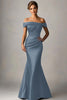 Load image into Gallery viewer, Elegant Peacock Blue Satin Off the Shoulder Long Formal Dress