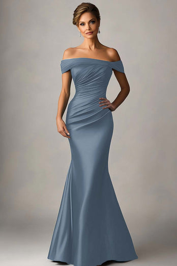 Elegant Peacock Blue Satin Off the Shoulder Long Formal Dress