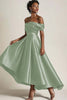 Load image into Gallery viewer, Olive Off the Shoulder Asymmetrical Satin Mother of the Bride Dress