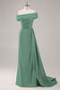 Load image into Gallery viewer, Elegant Off the Shoulder Eucalyptus Long Formal Dress with Side Cape