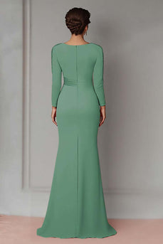 Eucalyptus Satin Sheath Mother of the Bride Dress with Long Sleeves