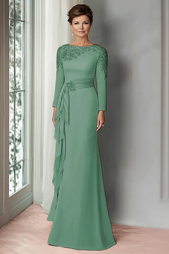 Eucalyptus Satin Sheath Mother of the Bride Dress with Long Sleeves