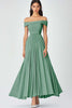 Load image into Gallery viewer, Dusty Sage Off the Shoulder A Line Chiffon Long Formal Dress