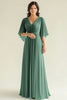 Load image into Gallery viewer, Gold V-Neck A Line Pleated Mother of the Bride Dress