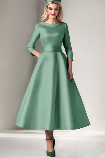 Martini Satin Tea Length A Line Mother of the Bride Dress