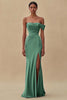 Load image into Gallery viewer, Ink Blue Ruched Off the Shoulder Chiffon Long Formal Dress with Slit