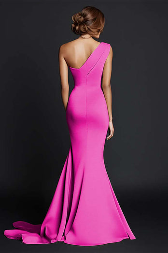 One Shouder Dusty Rose Mermaid Long Satin Formal Dress