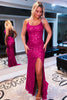 Load image into Gallery viewer, Sparkly Royal Blue Backless Sequins Long Prom Dress with Slit