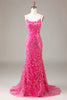 Load image into Gallery viewer, Sparkly Fuchsia Long Appliqued Beaded Prom Dress