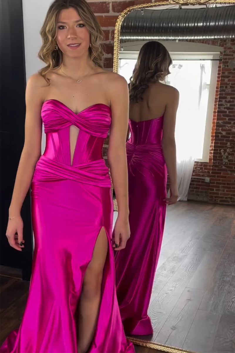 Load image into Gallery viewer, Dark Green Mermaid Sweetheart Long Prom Dress with Slit