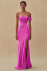 Load image into Gallery viewer, Ink Blue Ruched Off the Shoulder Chiffon Long Formal Dress with Slit