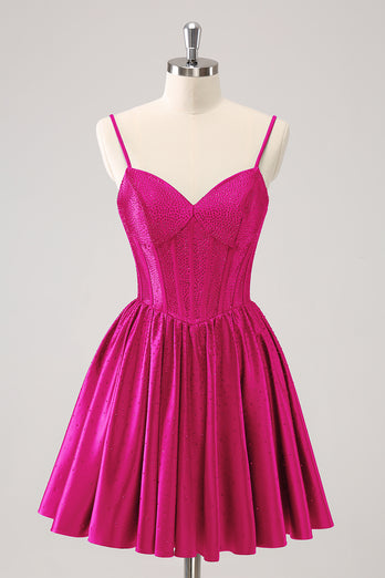 Fuchsia A-Line Spaghetti Straps Homecoming Dress