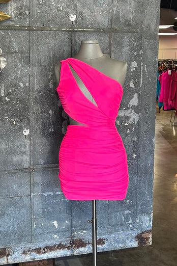 Coral One Shoulder Bodycon Cut Out Tight Homecoming Dress