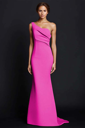 One Shouder Dusty Rose Mermaid Long Satin Formal Dress