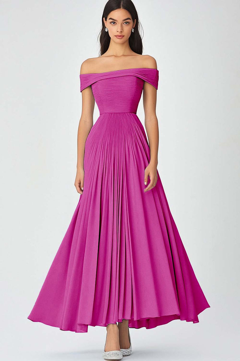 Load image into Gallery viewer, Dusty Sage Off the Shoulder A Line Chiffon Long Formal Dress