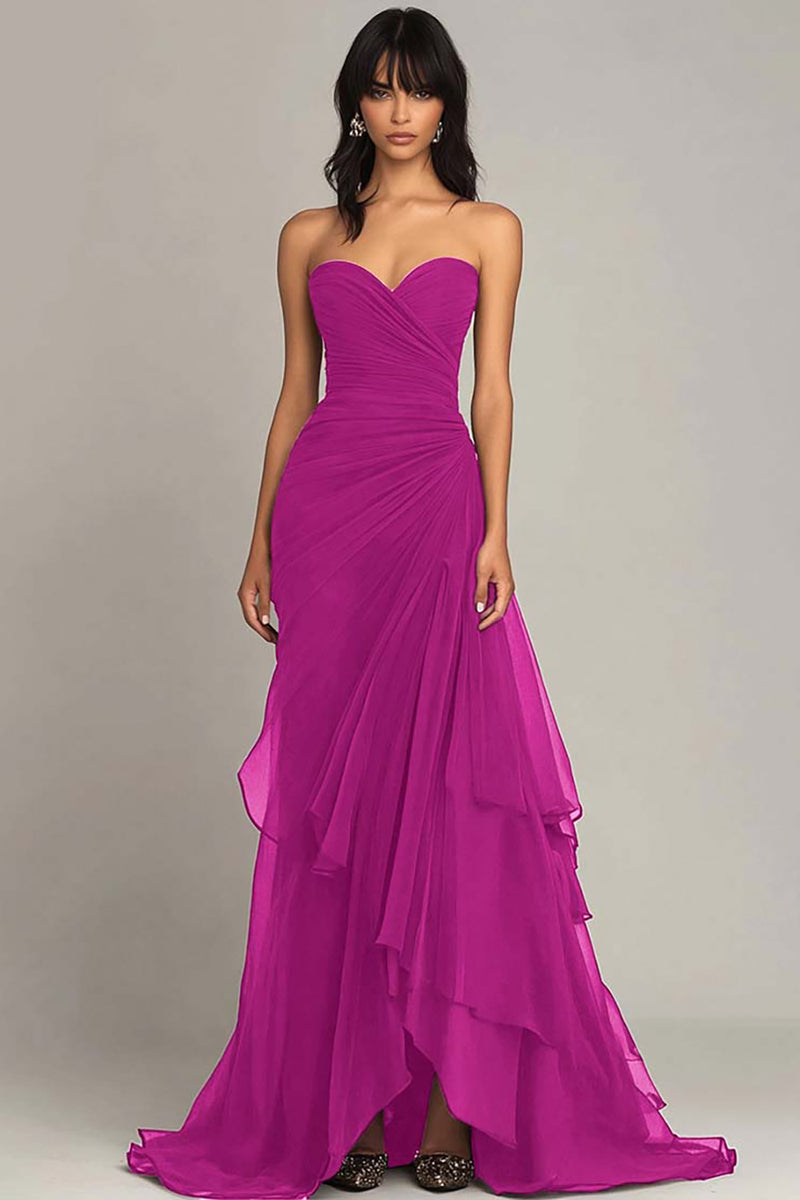 Load image into Gallery viewer, Sweetheart Dark Green Sheath Chiffon Tiered Long Formal Dress