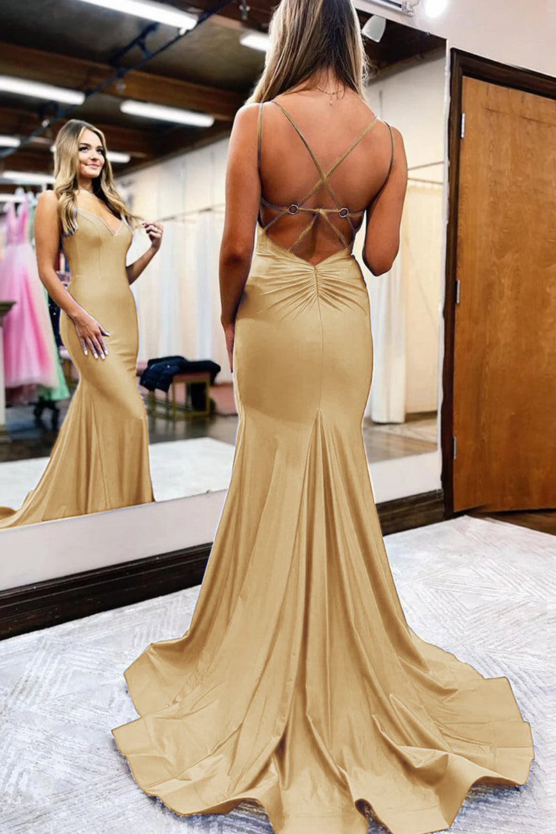 Load image into Gallery viewer, Black Spaghetti Straps Simple Mermaid Prom Dress