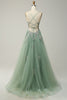 Load image into Gallery viewer, A Line Spaghetti Straps Dark Green Long Prom Dress with Appliques