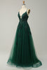 Load image into Gallery viewer, A Line Spaghetti Straps Dark Green Long Prom Dress with Appliques