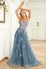 Load image into Gallery viewer, A Line Spaghetti Straps Dark Green Long Prom Dress with Appliques