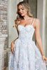 Load image into Gallery viewer, Corset Spaghetti Straps White Long Graduation Dress with Flower