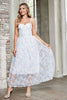 Load image into Gallery viewer, Corset Spaghetti Straps White Long Graduation Dress with Flower