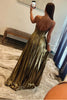 Load image into Gallery viewer, Sparkly Golden A Line Backless Long Prom Dress With Slit