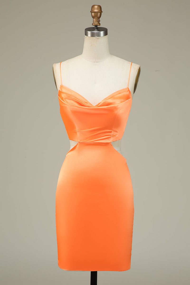 Load image into Gallery viewer, Bodycon Orange Spaghetti Straps Homecoming Dress