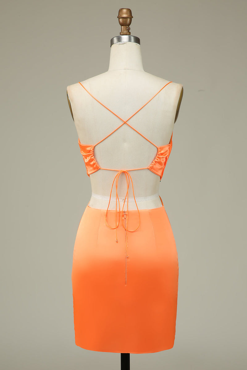 Load image into Gallery viewer, Bodycon Orange Spaghetti Straps Homecoming Dress