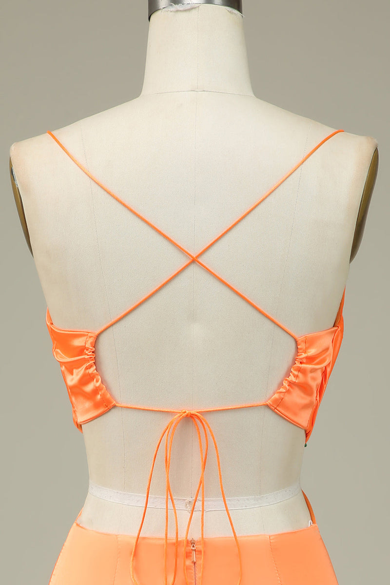 Load image into Gallery viewer, Bodycon Orange Spaghetti Straps Homecoming Dress