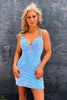 Load image into Gallery viewer, Blue Spaghetti Straps Bodycon Homecoming Dress with Sequins