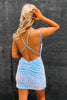 Load image into Gallery viewer, Blue Spaghetti Straps Bodycon Homecoming Dress with Sequins